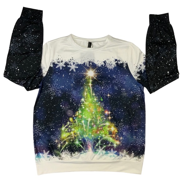 Christmas 3D Print Long Sleeve Sweatshirt Tee Top Cosmic Starry Night Women Med - Picture 3 of 16